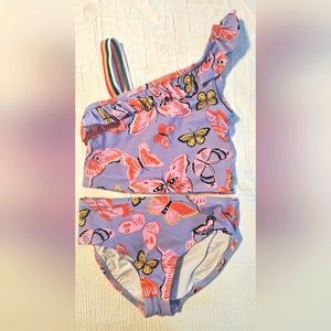 Hanna Andersson Girls Two Piece Swimsuit Purple Pink Tankini Butterfly Size 8